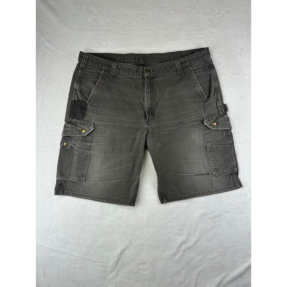 Carhartt Cargo Shorts Men Relaxed Fit 40 Grey Workwear Distressed Ripstop Cotton